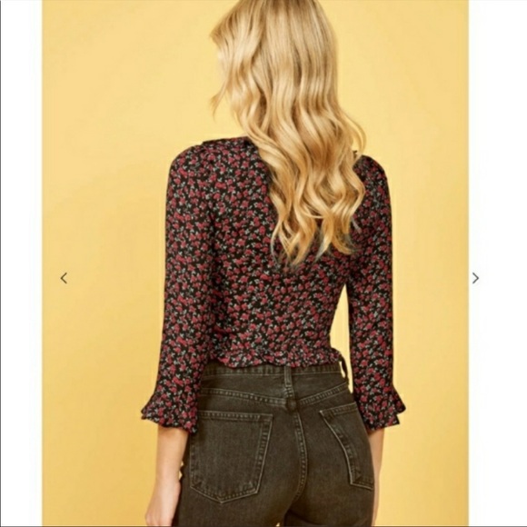 REFORMATION Barb Top in Mabel Black Rose Floral Print - Picture 5 of 11